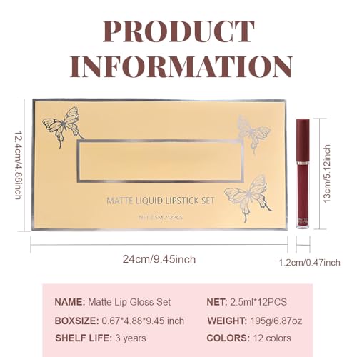 Image of evpct 12Pcs Matte Liquid Lipstick Set, Plum Mauve Maroon Wine Burgundy Red Waterproof Long Lasting Lipstick for Women,Lip Stain Lip Gloss Set Lip kit, 24 Hours Original Smudge Proof labial