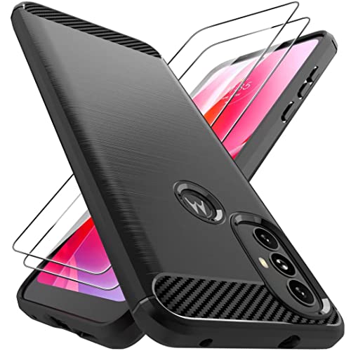 Natbok Coque pour Motorola Moto G Power 2022 & 2 Pièces Verre Trempé Protection Écran Texture Fibre de Carbone Etui Moto G Power 2022, Anti-Chocs Anti-Rayures Souple Housse Moto G Power 2022 - Noir