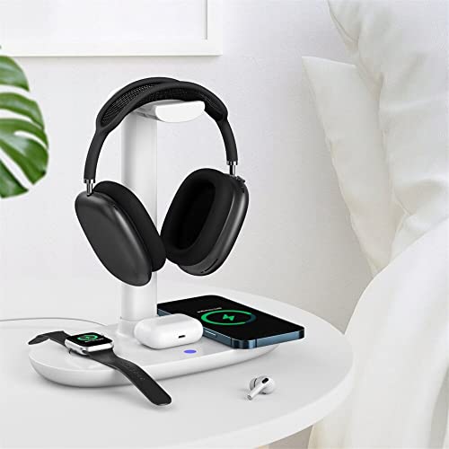 SZAMBIT Stand para Fone de Ouvido com Carregador Sem Fio 15W,4 em 1 Qi Titular da Estação de Carrega