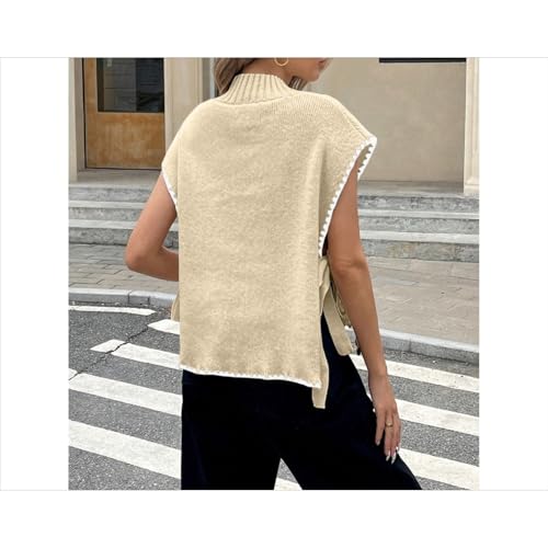Knit Sweater Vest Sleeveless Side Tie Pullover Round Neck Soft Textured Knitwear with Contrast Edge Trim2