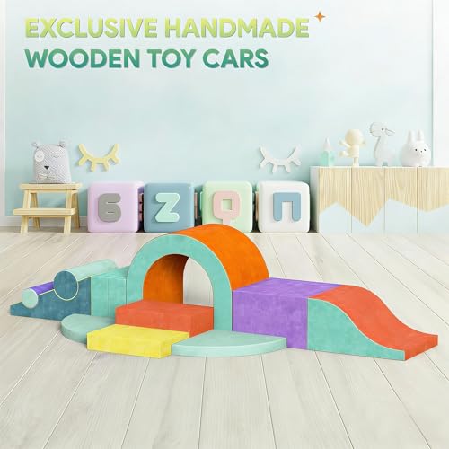 Image of Foam Climbing Blocks for Toddlers, 12 PCS Colourful Toddler Climbing Toys Indoor, Soft Play Set with Toy Car, Flexible Crawling and Sliding Climbing Blocks