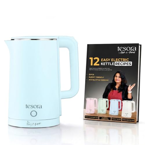 Image of Tesora by Cook with Parul Electric Kettle, 1.8L, 12 Recipes Book Included, 1500W, 100% Stainless Steel Inner Body, Auto Shut-Off, Boil-Dry & Overheat Protection, Cool Touch Double Wall (Blue)