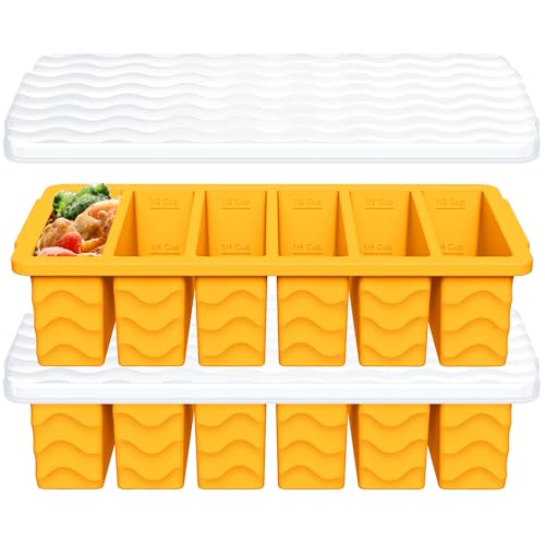 Image of 1 /2 Cup Silicone Freezer Molds with Lid, 2-Pack Silicone Freezer Trays for Soup, Sauce & Broth - Meal Prep Containers, Large Ice Cube Tray, Oven & Dishwasher Safe
