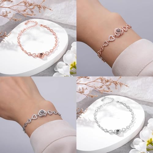 Ehihas Bracciale Personalizzato Con Proiezione Di Foto Regalo Commemorativo Bracciali Personalizzati Per La Memoria Immagine Hd Per I Propri Cari Design Di Ricordo Corda (Cuore Di Cristallo) - 2