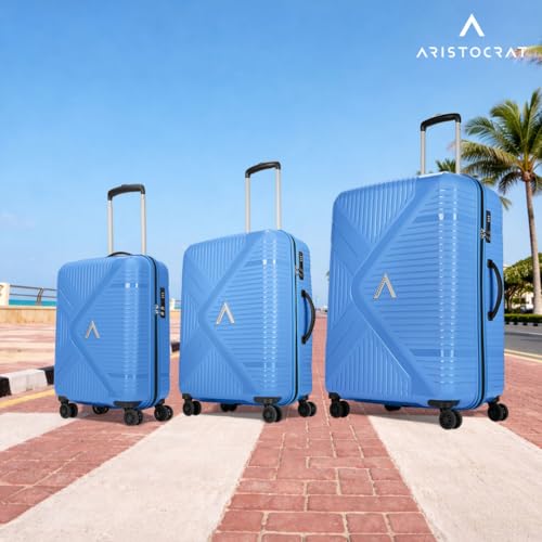 Image of Aristocrat Envoy Set of 3 Trolley Bag 55,65 & 75cm | S+M+L | Hard Luggage | 8-Wheel Suitcase for Travel | Combination Lock with Sturdy Zipper,Polypropylene | 3 Year International Warranty (Ocean Blue)