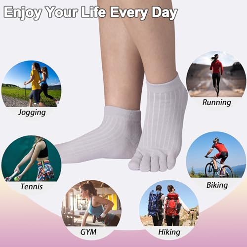 Image of Meaiguo Womens Toe Socks Cotton Five Finger Ankle Socks with Toes Separated for Running Athletic 4 Pairs