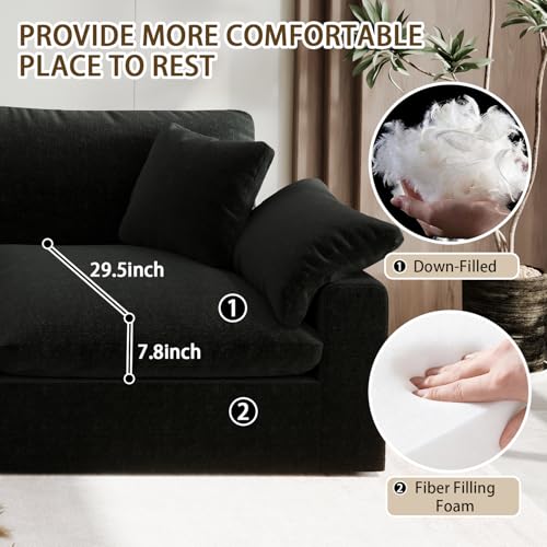 Image of 143 inch Cloud Modular Sectional Sofa,Black Down Filled Sofa 4 Seat with Chaise,Minimalist Sofa Cover Washable and Replaceable Couches for Living Room,Sectional Sofa Deep Seat