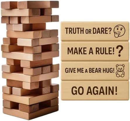 Naughty Block Tumblling Tower Games for Adults Date Night - Freaky Wooden Stacking Block Couple Game - Christmas Valentines Day Gifts for Him Her