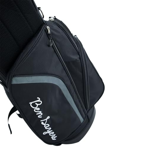 Ben Sayers DLX Deluxe Mens Golf Stand Bag | Lightweight with Padded Lumbar Support & Dual Shoulder Strap | 14-Way Full Length Club Dividers & Water Resistant Pockets (Black/Grey) - Image 6