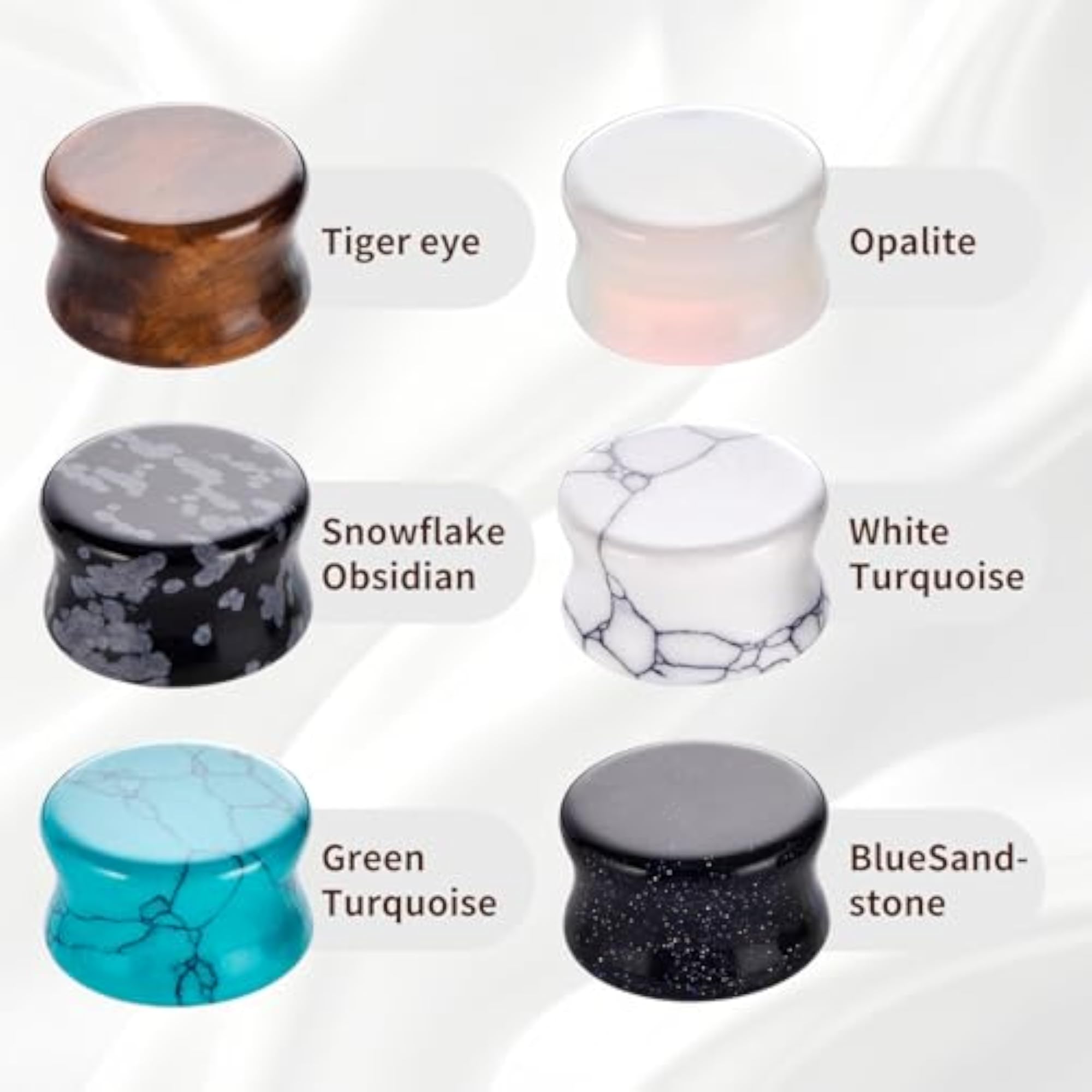 Mixed Stone Ear Plugs Tunnels Body Piercing Set, 16 Pairs