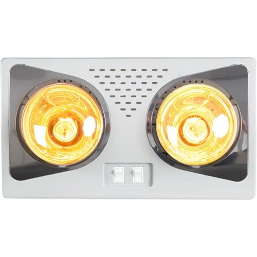 wyazziv浴室暖房ランプ 壁掛けヒーター 2灯3灯式 10V LEDヒーター 天井取付 浴室一体型 脱衣所暖房 耐食性 省スペース 穴あけ不要 バスルーム 防湿設計 薄型 省エネ 暖房ランプ 冬場 結露対策 入浴前暖め (B,110v(漏電防止プラグ付