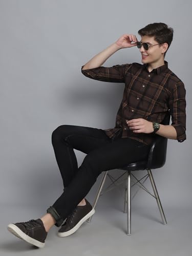 Image of Majestic Man Comfort Cotton Slim Fit Checked Casual Shirt for Men