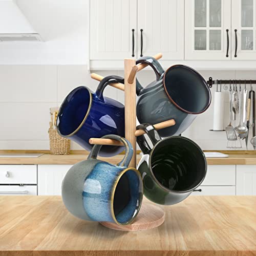 Otevymu 20 Oz Large Ceramic Coffee Mugs, Big Handle Handmade Pottery Tea Cup For Office And Home, Easy To Hold, Microwave And Dishwasher Safe, Hot Cold Drinking, Stylish Texture Glaze (Ink Green) #TOP4