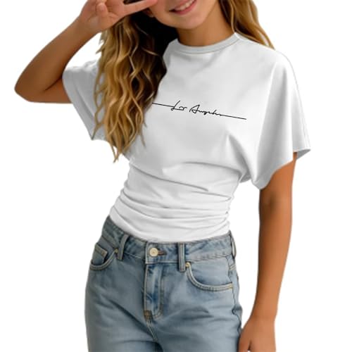 Tee Shirt Tunique Enfant Fille Manche Courte Col Rond Ete a la Mode Fluide Legere T Shirt été Ado...