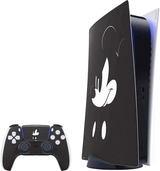 Skinit Decal Gaming Skin Compatible with PS5 Bundle - Officially Licensed Disney Mickey Mouse Black and White Design