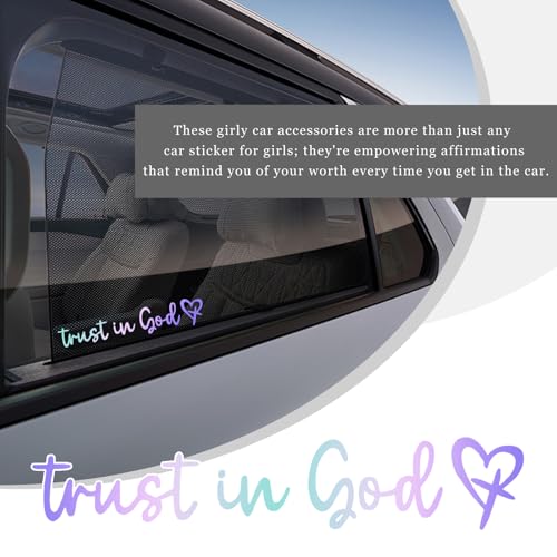 Image of 3 PCS Trust in God Rearview Mirror Sticker, Christian Car Mirror Sticker Decal Affirmation Reminder, Waterproof Bible Verse Rear View Vinyl Sticker for Vehicle Window Laptop (Colorful)