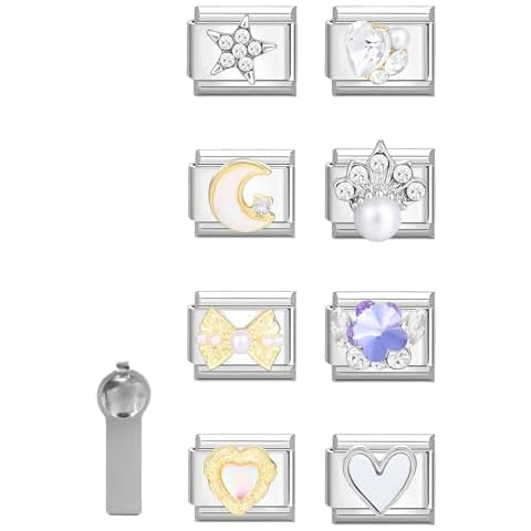 ITingstere Italian Charms Bracelet Sets with 8Pcs Charms and Opening Tools,Spark 9mm Italian Modular Charm Bracelet Link Handmade Cover