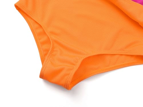 Image of Dvenki Big Girls Asymmetric Cutout Swimsuit Adjustable Straps Sizes 6X-16 | color block, leopard, tropical prints, front lined swimwear, removable pads, suitable for beach, vacation, pool play