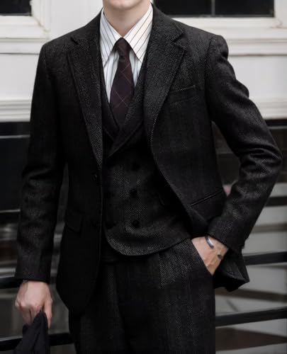 Tweed Herringbone Men Suit 3 Piece Suits for Men Formal 2 Button Wool Jacket Dress Suit Vest Pants Mens Wedding Prom Tuxedo2