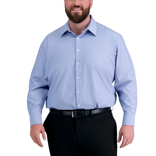 Haggar Men's Smart Wash Classic Fit Comfort Stretch Dress Shirt-Big Or Tall Sizes, Blue Stripe, 18