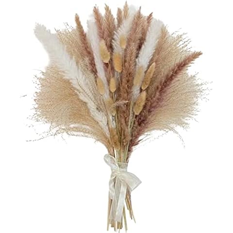 INSANYJ Natural Pampas Grass Artificial for Home Decor - 60 PCS 17 Inch Fluffy Dried Flowers Bouquet, Boho Decoration for Balcony Home Wedding Decor Cover
