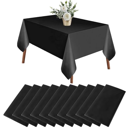 MUXHEL 10er-Set Einweg Tischdecken Schwarz 137 x 274cm Kunststoff-Tischdecken Rechteckige Tischdecke Schmutzabweisende/wasserdichte Tischdecken für Geburtstag Plastik Tischdecken für Party