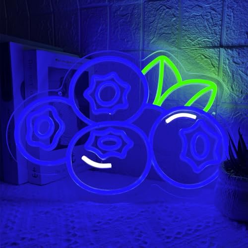 Image of Blueberry Neon Sign for Wall Decor, Dimmable Fruit Blueberry Neon Lights, Vibrant Fruit Themed Neon LED Signs for Kids Room, Bedroom, Restaurant, Bar, Club, Fruit Shop, Birthday Party