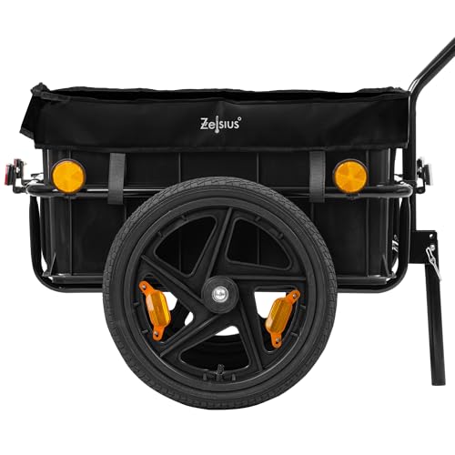 Zelsius Fahrradanhänger Transport | 68 Liter | Transportwagen, Fahrradwagen, Handwagen | Anhänger für Fahrrad, Lastenanhänger mit Kunststoffwanne | Transportanhänger, Transportbox, Radanhänger