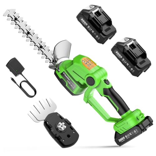 TaskStar 2-in-1 Cordless Hedge Trimmer & Grass Shears, 20V 2x2.0Ah Battery | 2.9lbs Lightweight Small Electric Bush Trimmer, Rotating Handle, SK5 Blade, 2800SPM Mini Hedge Clippers for Shrub Garden Lawn