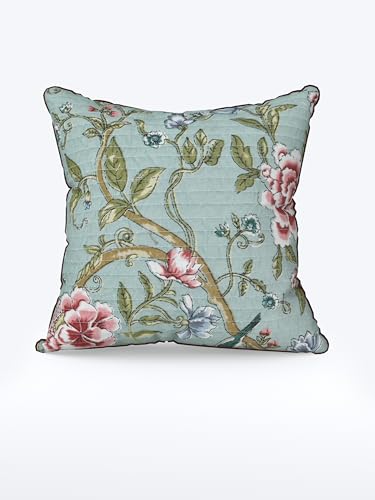 Image of Pure Cotton Quilted Cushion Cover 16x16 Inch | Anokhi Print Decorative Throw Pillow Cover | Soft Cotton Sofa Cushion Cover with Hidden Zipper | Living Room Bedroom Home Decor