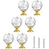 Crystal Cabinet Knobs 6 Pack, Crystal Dresser Knob Clear Ball-Shape Diamond Glass Drawer Pulls 30mm with Gold Base for Kitchen Bathroom Cupboard Closet Door