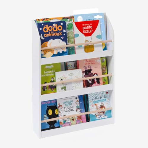 oxybul | Petite bibliothèque Murale Blanche et Naturelle 2-12 Ans