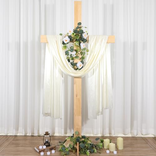 71 Inch Wedding Wood Cross with Ribbon and Garlands