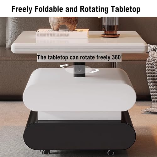 SAPSQPJHN 47" Couchtisch Mit Hubtischplatte, Ausziehbarer Esstischplatte, Modernem Beistelltisch Mit Verstecktem Fach, 2 Schubladen Und Rollen, Mobiler Couchtisch Für Wohnzimmer – Bild 3