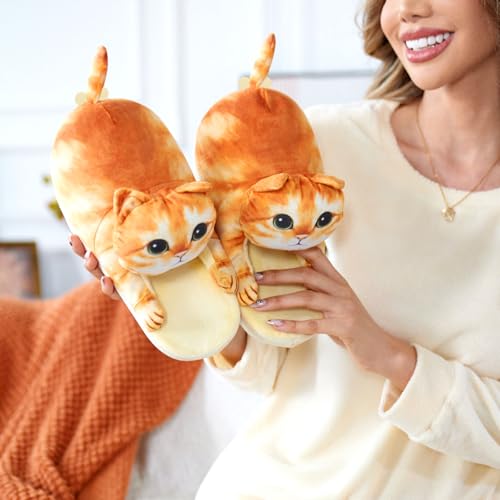 Funny Cat Slippers for Women,Fuzzy Animal Indoor House Shoes with Soft Memory Foam,Comfy Plush Warm Slip-on Slippers,Cat Gifts for Cat Lover3