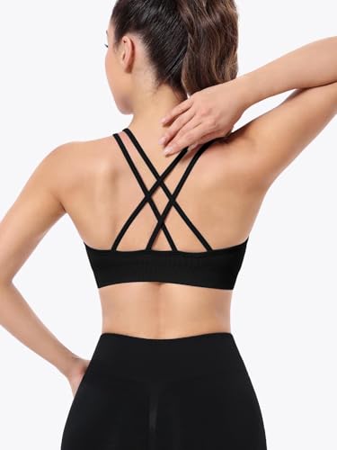Image of VEQKING Ruched Sports Bras for Women Large Bust, Seamless Yoga Bra, 3 Pack | Removable Padded, Strappy Criss Cross Back, Medium Support for Yoga, Pilates & Gym, Full Coverage, No Bounce, No Spillage