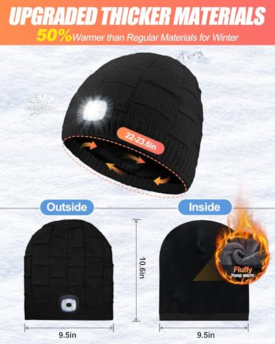 MOXTOYU Bonnet épais unisexe doublé en polaire avec lumière, cadeau pour homme et femme, bonnet LED rechargeable par USB, RG7-noir, 17-18 ans – vue 3