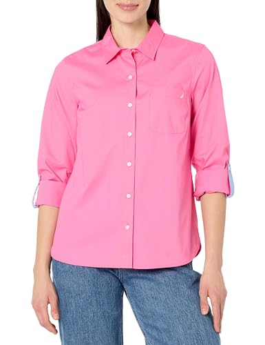 Image of Nautica Women's Button Front Long Sleeve Roll Tab Shirt
