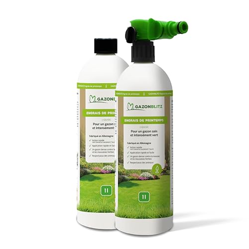 GAZONBLITZ™ - ENGRAIS DE PRINTEMPS - liquide – pour un gazon dense et d’un vert intense – action immédiate & utilisation facile, directement avec le tuyau d’arrosage (2 litres pour 100 à 200 m²)