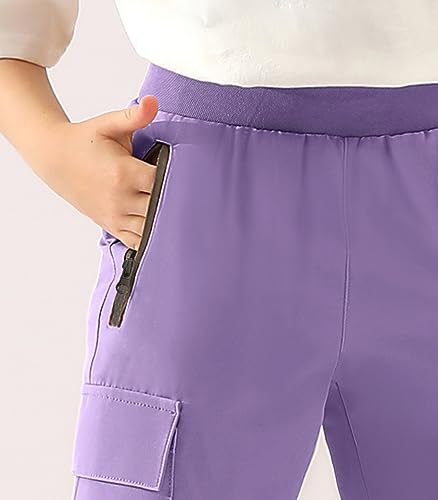 Image of DOUBLJU Lightweight Hiking Sweatpants Women Girls Kids Slightly Elastic Quick Dry Capri Cargo Jogger Athletic Workout Outdoor