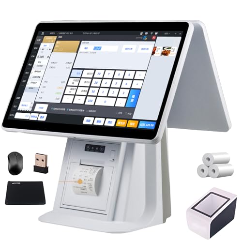 POS - Caja registradora con pantalla táctil dual de 15,6 pulgadas, 8 GB de RAM, SSD de 128 GB, Intel i3, compatible con Windows 7/10, ideal para pequeñas empresas y restaurantes