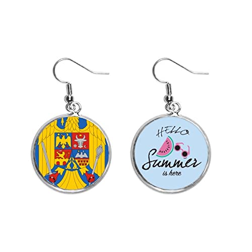 Pendientes de lóbulo con motivo de sandía veraniega y emblema de Rumania para uso diario