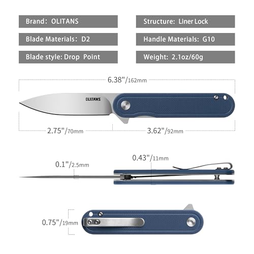 Image of OLITANS G040 Pocket Knife, 2.75'' D2 Steel Blade G10 handle, Small EDC Knife with Pocket Clip for Men Women, 2.1oz