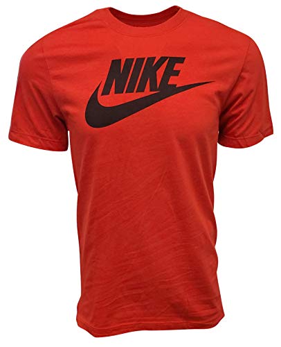 Nike Men Futura Sportswear Logo T-Shirt (Large, Red (Black Logo))