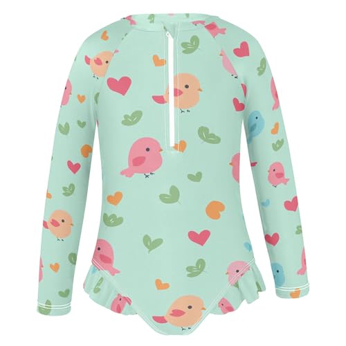 Cartoon Bird Green Girls 1-Piece Swimsuits UV Protection Bathing Suit Set Swimsuits Rash Guard 3T2