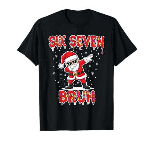Dabbing Santa Six Seven Bruh Xmas Lights Christmas Meme T-Shirt