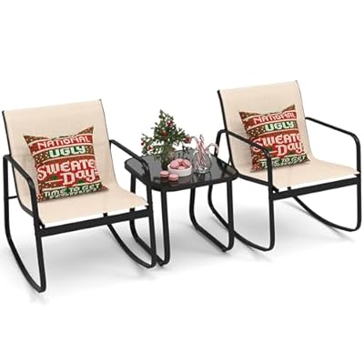 DWVO 3 Piece Patio Furniture Set Outdoor Textilene Bistro Set, Modern Porch Furniture Patio Chairs Set of 2 with Coffee Table for Backyard, Lawn, Garden, Balcony, Poolside, Brown