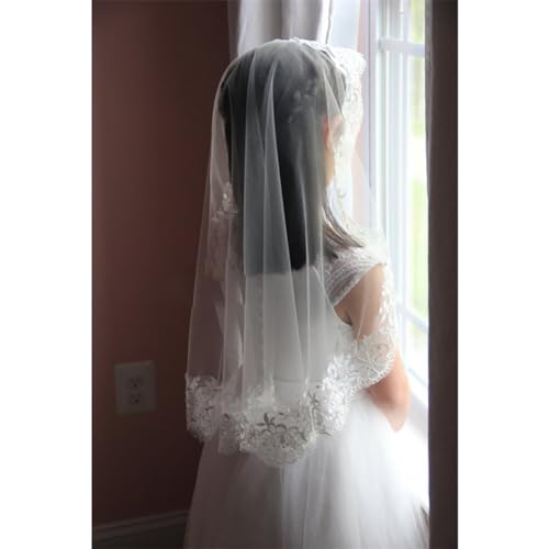Merroyal First Holy Communion Veil Floral and Lace Veil for Girls,White,37 Inches3