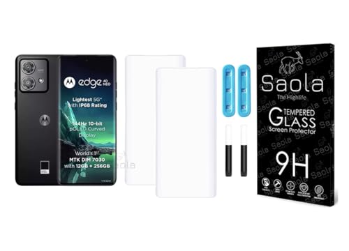 Image of Saola 2-Pack UV Curved Tempered Glass for Motorola Edge 40 Neo | 9H Hardness | Edge-to-Edge Full Screen | UV Light Installation | Scratch Resistant | Case Friendly Screen Protector. (6.55 Inches)
