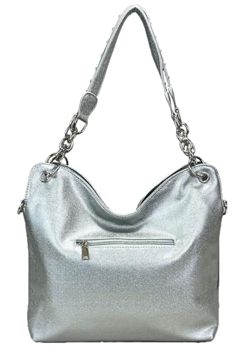 Laser Cut Rhinestone Purse Double Chain Handle Bling Purse Pewter3